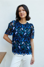 Load image into Gallery viewer, Marty Top Blue Daisy Floral Lace