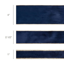 Load image into Gallery viewer, 4" Reversible Classic Velvet Wired Ribbon | Navy/Gold | 10 Yard Roll