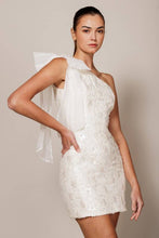 Load image into Gallery viewer, FLORAL BEADed DETAIL ONE SHOULDER MINI DRESS