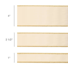 Load image into Gallery viewer, 1" Reversible Classic Velvet Wired Ribbon | Ivory/Gold | 10 Yard Roll