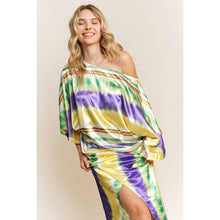 Load image into Gallery viewer, MARDI GRAS STRIPED PRINT SATIN BOAT NECKLINE LOOSE FIT TOP