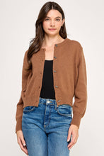 Load image into Gallery viewer, RT-4106-6 KNITTED CARDIGAN WITH BOW DETAIL BUTTONS-COCOA