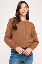 Load image into Gallery viewer, RT-4106-6 KNITTED CARDIGAN WITH BOW DETAIL BUTTONS-COCOA