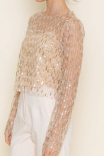 Load image into Gallery viewer, CHIC GOLD INTRICATE BEADED MESH LONG SLEEVE TOP-TI5688LA