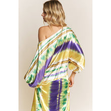Load image into Gallery viewer, MARDI GRAS STRIPED PRINT SATIN BOAT NECKLINE LOOSE FIT TOP