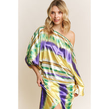 Load image into Gallery viewer, MARDI GRAS STRIPED PRINT SATIN BOAT NECKLINE LOOSE FIT TOP