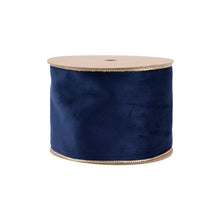 Load image into Gallery viewer, 4" Reversible Classic Velvet Wired Ribbon | Navy/Gold | 10 Yard Roll