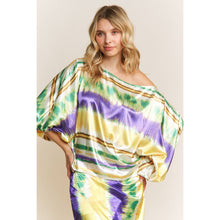 Load image into Gallery viewer, MARDI GRAS STRIPED PRINT SATIN BOAT NECKLINE LOOSE FIT TOP