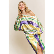 Load image into Gallery viewer, MARDI GRAS STRIPED PRINT SATIN BOAT NECKLINE LOOSE FIT TOP