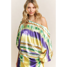 Load image into Gallery viewer, MARDI GRAS STRIPED PRINT SATIN BOAT NECKLINE LOOSE FIT TOP