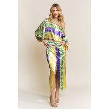 Load image into Gallery viewer, MARDI GRAS STRIPED PRINT SATIN BOAT NECKLINE LOOSE FIT TOP