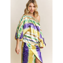 Load image into Gallery viewer, MARDI GRAS STRIPED PRINT SATIN BOAT NECKLINE LOOSE FIT TOP