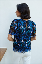 Load image into Gallery viewer, Marty Top Blue Daisy Floral Lace