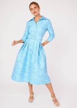 Load image into Gallery viewer, Cecilia Midi Dress Blue Textured Dupioni