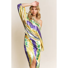 Load image into Gallery viewer, MARDI GRAS STRIPED PRINT SATIN BOAT NECKLINE LOOSE FIT TOP
