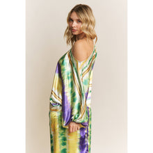 Load image into Gallery viewer, MARDI GRAS STRIPED PRINT SATIN BOAT NECKLINE LOOSE FIT TOP