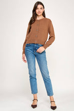 Load image into Gallery viewer, RT-4106-6 KNITTED CARDIGAN WITH BOW DETAIL BUTTONS-COCOA