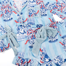 Load image into Gallery viewer, Holiday Ginger Jar Stripe Satin Ruffle Short PJ Set