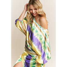 Load image into Gallery viewer, MARDI GRAS STRIPED PRINT SATIN BOAT NECKLINE LOOSE FIT TOP