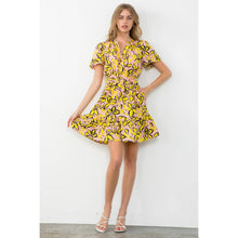 Load image into Gallery viewer, Short Sleeve Smocked Leaf Print Dress