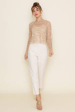 Load image into Gallery viewer, CHIC GOLD INTRICATE BEADED MESH LONG SLEEVE TOP-TI5688LA