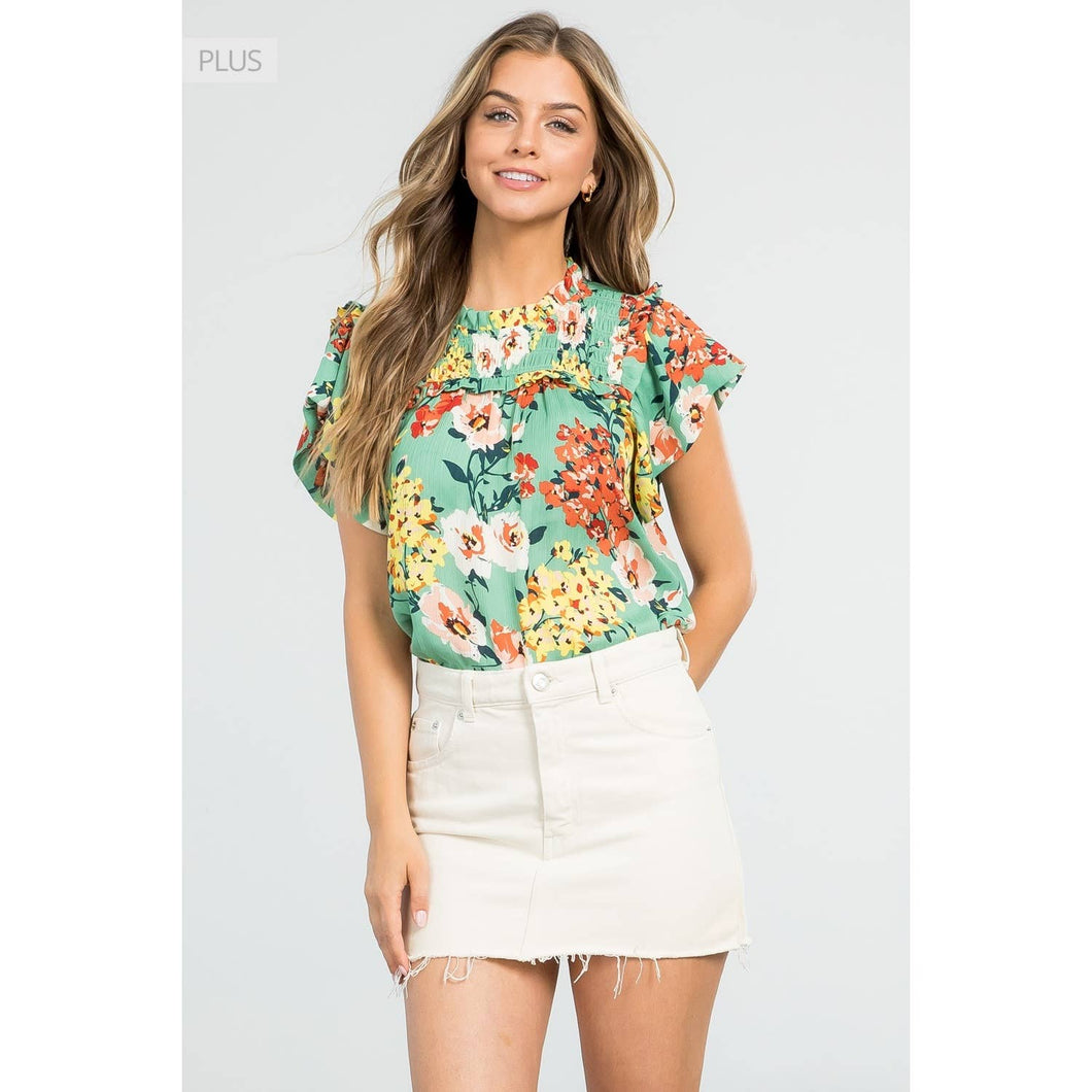 /Size XL/ Floral Smocked Detail Blouse