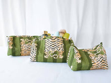 Load image into Gallery viewer, Green Quilted Striped Tiger Makeup Bag Green Quilted Striped
