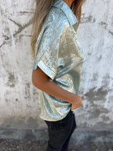 Load image into Gallery viewer, Smart Metallic Textured Button-down short sleeve blouse
