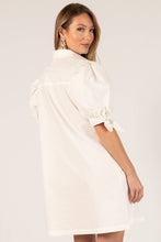 Load image into Gallery viewer, Poplin Ribbon Sleeve Tie Button Up Dress
