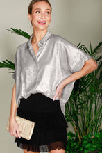 Load image into Gallery viewer, Collared Neck Button Down Metallic Woven Blouse Top VT81625F
