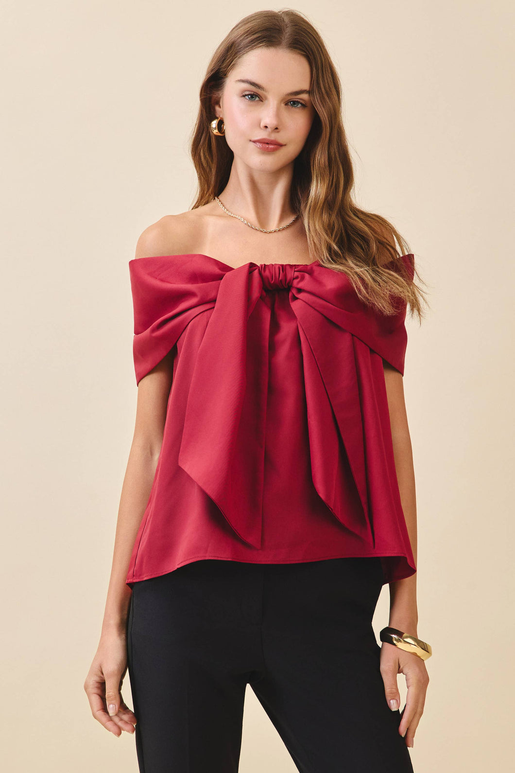 Bow Accented Off The Shoulder Top