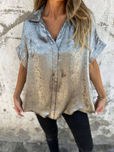 Load image into Gallery viewer, Smart Metallic Textured Button-down short sleeve blouse
