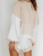 Load image into Gallery viewer, Ladies Color Block Striped Print Knit Top &amp; Shorts Set
