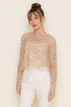 Load image into Gallery viewer, CHIC GOLD INTRICATE BEADED MESH LONG SLEEVE TOP-TI5688LA
