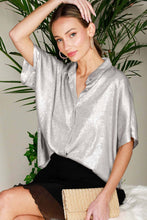 Load image into Gallery viewer, Collared Neck Button Down Metallic Woven Blouse Top VT81625F
