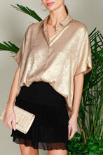 Load image into Gallery viewer, Collared Neck Button Down Metallic Woven Blouse Top VT81625F
