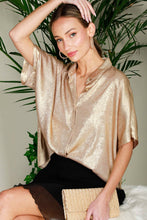 Load image into Gallery viewer, Collared Neck Button Down Metallic Woven Blouse Top VT81625F
