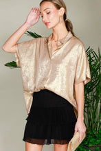 Load image into Gallery viewer, Collared Neck Button Down Metallic Woven Blouse Top VT81625F
