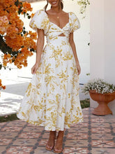 Load image into Gallery viewer, Puff off the shoulder twist floral prairie maxi dress

