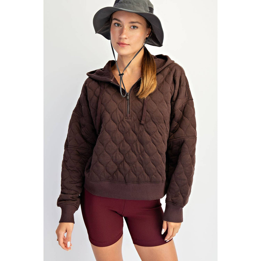 QUILTED QUARTER ZIP HOODIE JACKET