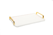 Load image into Gallery viewer, 6 Gold Trimmed Glass Bowl on Serving Dish White Tray- 13.5&quot;L
