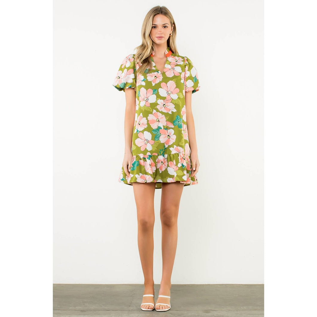 Puff Sleeve Floral Print Dress