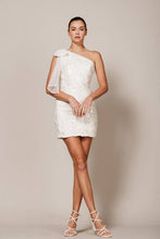 Load image into Gallery viewer, FLORAL BEADed DETAIL ONE SHOULDER MINI DRESS
