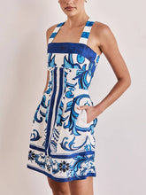 Load image into Gallery viewer, Cross Back Vintage Boho Print Slip Mini Dress
