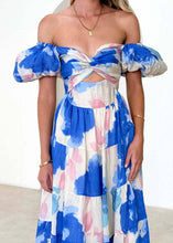 Load image into Gallery viewer, Puff off the shoulder twist floral prairie maxi dress
