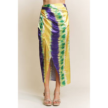Load image into Gallery viewer, MARDI GRAS STRIPED SATIN PRINT WRAP MIDI SKIRT
