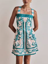 Load image into Gallery viewer, Cross Back Vintage Boho Print Slip Mini Dress
