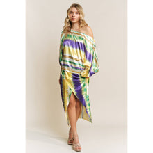 Load image into Gallery viewer, MARDI GRAS STRIPED SATIN PRINT WRAP MIDI SKIRT
