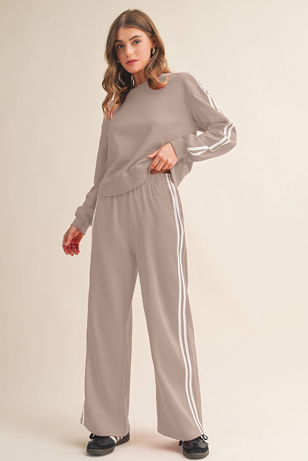 Stripe Cropped Top & Wide Leg Pants 2pcs Set | S-XL