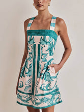 Load image into Gallery viewer, Cross Back Vintage Boho Print Slip Mini Dress
